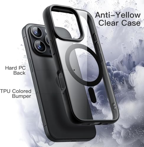 Image of DIZORO Compatible iPhone 16 Pro Max Case,Compatible with Mag Safe, Non Yellow Military-Grade Drop Protection & Hard PC Back Cover Slim Transparent Anti-Scratch Shockproof Phone Case - Black