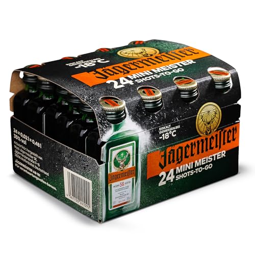 Jägermeister Herbal Liqueur | 24x2cl Miniature Pack | 35% ABV | German Liqueur | Spirits | 56 Herbs & Botanicals | Best Served as an Ice Cold Shot