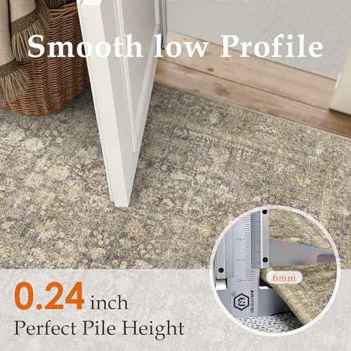 Brown Runner Rug 2x6 Hallway Machine Washable Kitchen Vintage Distressed Non Slip Long Carpet Indoor Retro Floral Bedroom Accent Throw Rug for Bathroom Office Laundry Dining Room