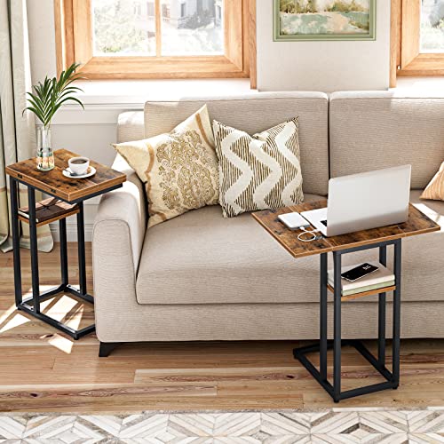 HOOBRO Foldable End Table, C Shaped Side Table with Storage Shelf, Small Snack Table Suitable for Living Room Bedroom Small Spaces, Easy Assembly, Rustic Brown BF29SF01 by HOOBRO - Image 2