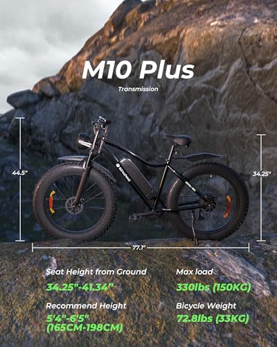 Image of isinwheel M10Plus Electric Mountain Bike for Adults, 26 inch*4.0 Fat Tire Ebike with 48V 13Ah Removable Battery, 1000W Peak Motor Electric Bicycle, 120KM Pas Range & 45KM /H Speed, 7 Speed for Snow