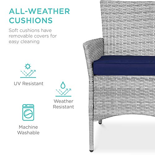 Best Choice Products 5-Piece Indoor Outdoor Wicker Dining Set Furniture For Patio, Backyard W/Square Glass Tabletop, Umbrella Cutout, 4 Chairs - Navy #TOP3