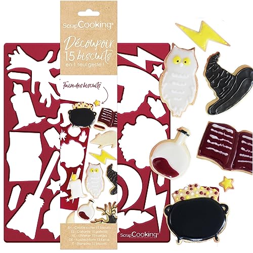 ScrapCooking - Plaque Découpoir 15 Biscuits Sorciers - Moule Pâtisserie avec Formes Emporte-pièces pour Biscuits, Sablés, Décoration - Magie Sorcellerie - Anniversaire, Halloween - 2066