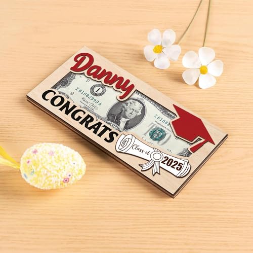 Personalized Graduation Money Holder - Class of 2025 Custom College Wooden Graduation Gifts Card with Name, Money Box Cash Envelope for Graduates Series 13
