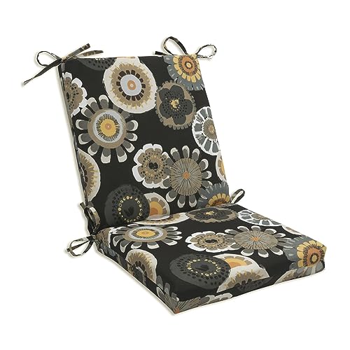 Pillow Perfect Floral Indoor/Outdoor Solid Back 1 Piece Square Corner Chair Cushion with Ties, Deep Seat, Weather, and Fade Resistant, 36.5\" x 18\", Black/Yellow Crosby, 1 Count