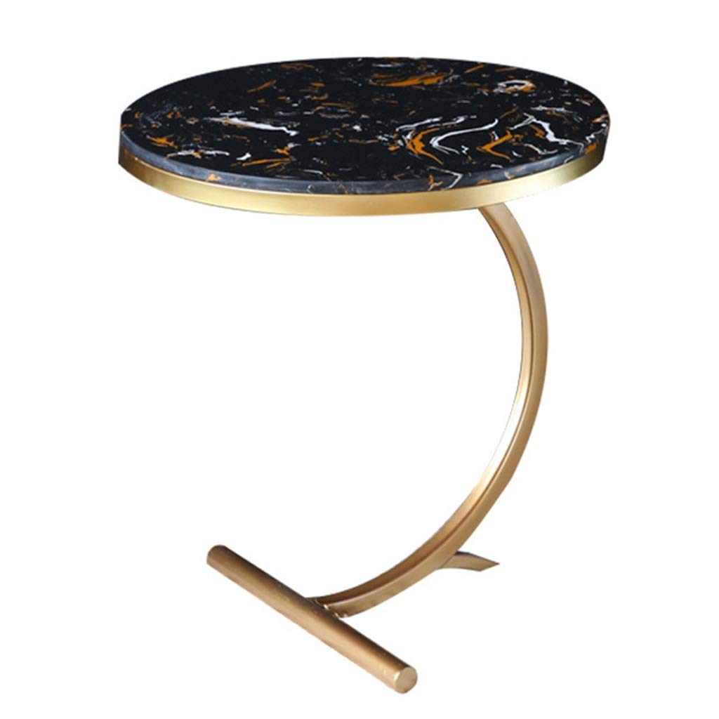Table basse marbre noir pour salon petit espace stable dorée