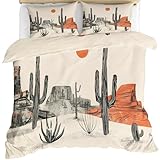 GKPLY Desert Bedding Sets - Green Botanical Duvet Cover King - Cactus Comforter Set with Zipper & Ties - 3 Pieces Bedding with 2 Pillowcases - Duvet Cover & Home Decor