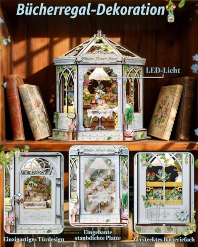 CUTEBEE Europäisch-Retro 3D-Puzzle Book Nook Puppenhaus-Set, eleganter Wintergarten mit Afternoon-Tea-Details, zum Selberbauen… – Ansicht 5
