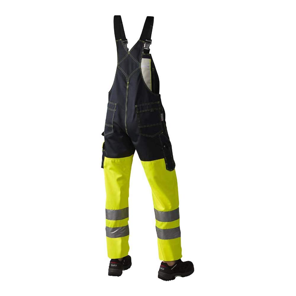 J.A.K. 1110785B080 Serie 11107 - Salopette in 70% poliestere, 30% cotone, EN 20471, classe 2, 46 L (32/35), colore: Giallo/Blu marino