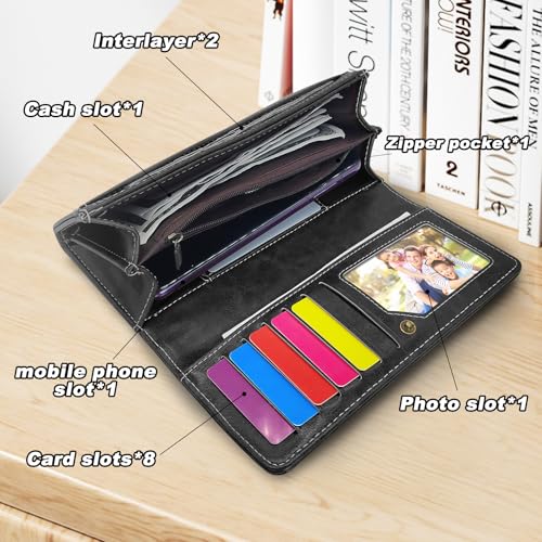 Wallets for Women, Long Leather Credit Card Holder Large Capacity Womens Wallet with Flower Snap Multi Card Slots4