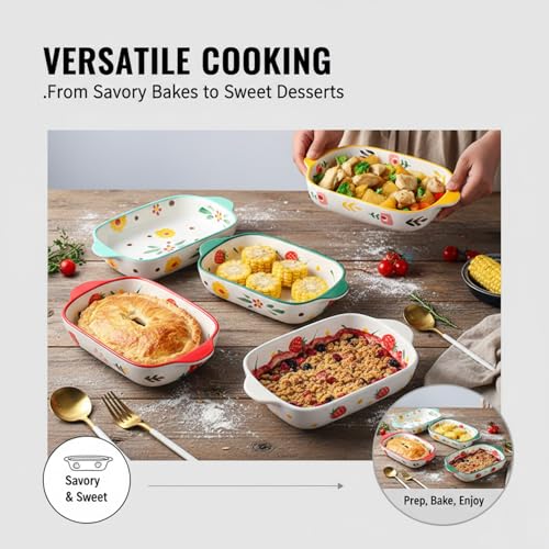 Image of Ceramics Rectangular Baking Dishes with Handle for Oven Ceramic Baking Pan Lasagna Casserole Pan Individual Bakeware, 600ml, Red, Pack Of 2