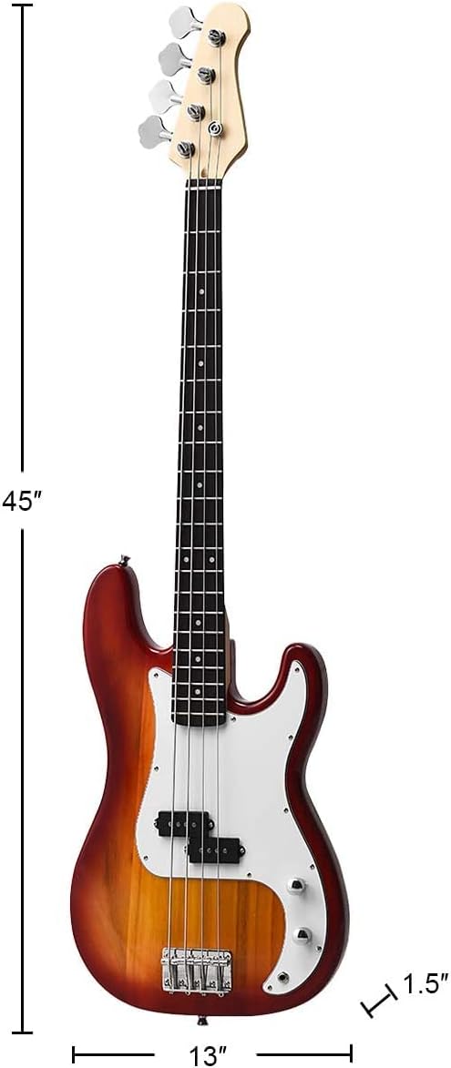 GLACER Full Size Electric Bass Guitar for Beginner Kit, 4 Strings, Rose Fingerboard & Bridge, Complete Beginner Starter Kit w/Strap, Guitar Bag, Amp Cord, 2 Pickups & 2 Tone Control (Sunburst)