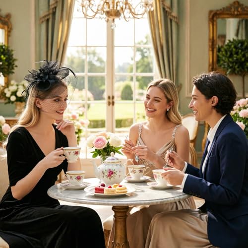 Image of DRESHOW Women Fascinator Hats Tea Party Hat Vintage Pillbox Hat Headband for Cocktail