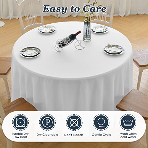 Leqee Round Tablecloth,2 Pack 120Inch Stain And Wrinkle Resistant Polyester Table Cloth,Decorative Fabric Table Cover For Kitchen,Dinning,Party,Wedding Round(White) #TOP3