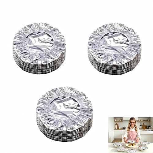 Aluminum Foil Elastic Food Cover New Reusable Fresh Keeping Food Cover for Kitchen Parties & Picnics Heat Retaining Food Storage Covers for Bowls Plates Pots & Containers (30 Pcs)