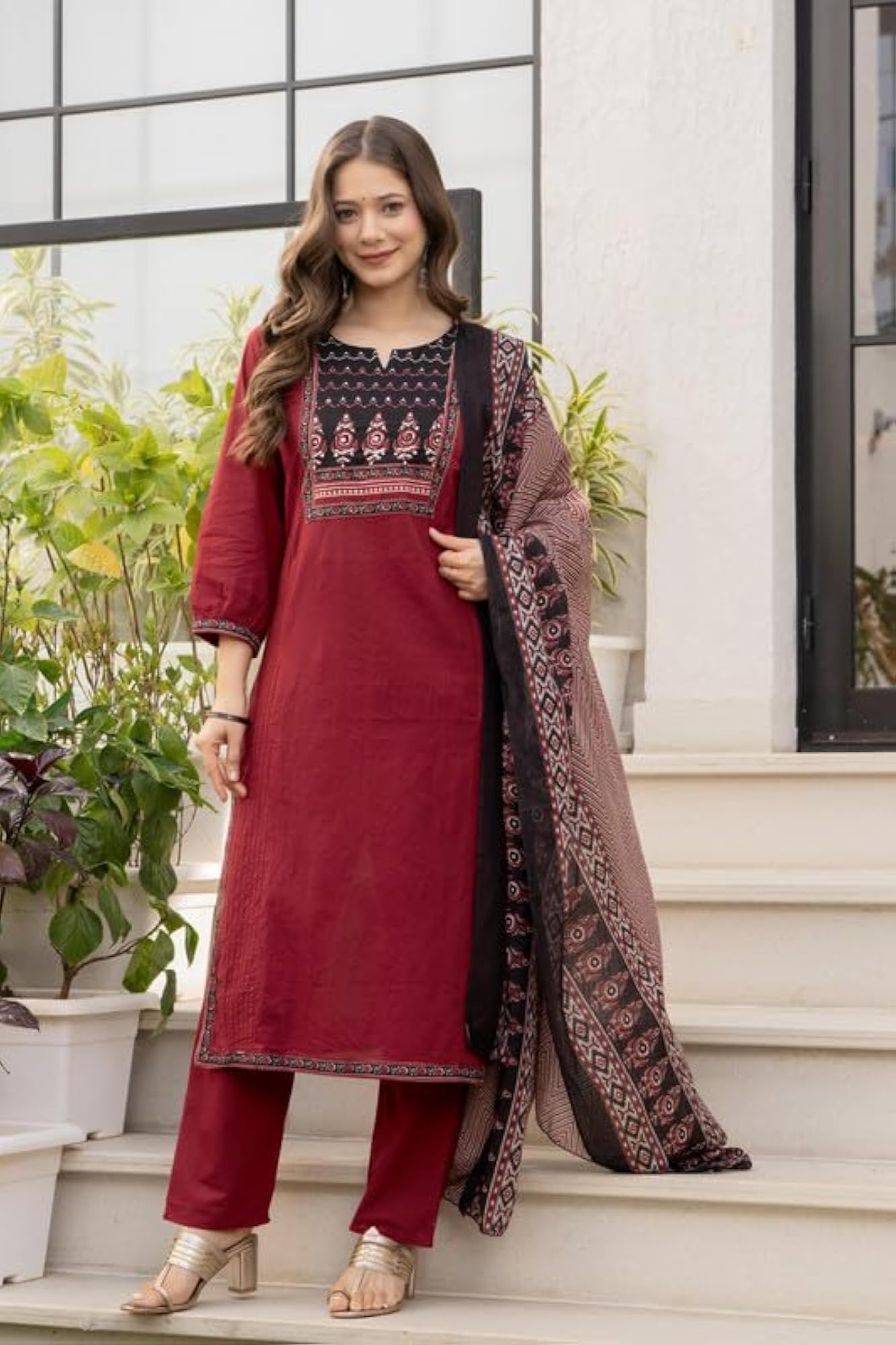 Cotton Straight Kurta Set with Palazzo Pants & Dupatta