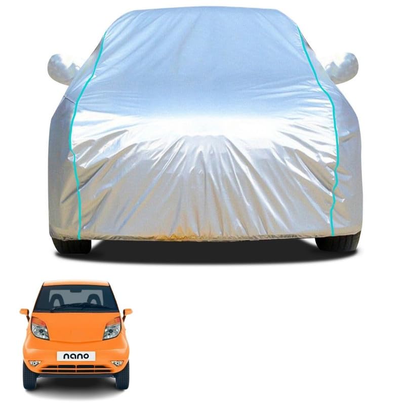 Xodi Waterproof Car Cover for Tata Nano with Heat Resistant,Triple Stitch, 2 Buckle with Strong Strap (Silver & Aqua Piping)