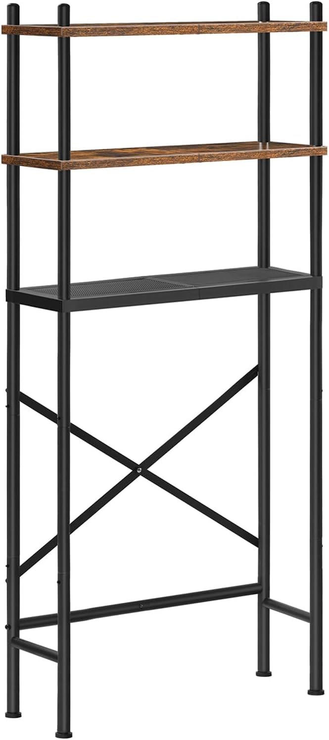 HOOBRO Étagère de Toilettes, Étagère de Salle de Bain à 3 Niveaux, Étagère WC, Étagère de Rangement, Gain de Place, pour Salle de Bain, Toilettes, Buanderie, Rustique et Noir EBF63TS01