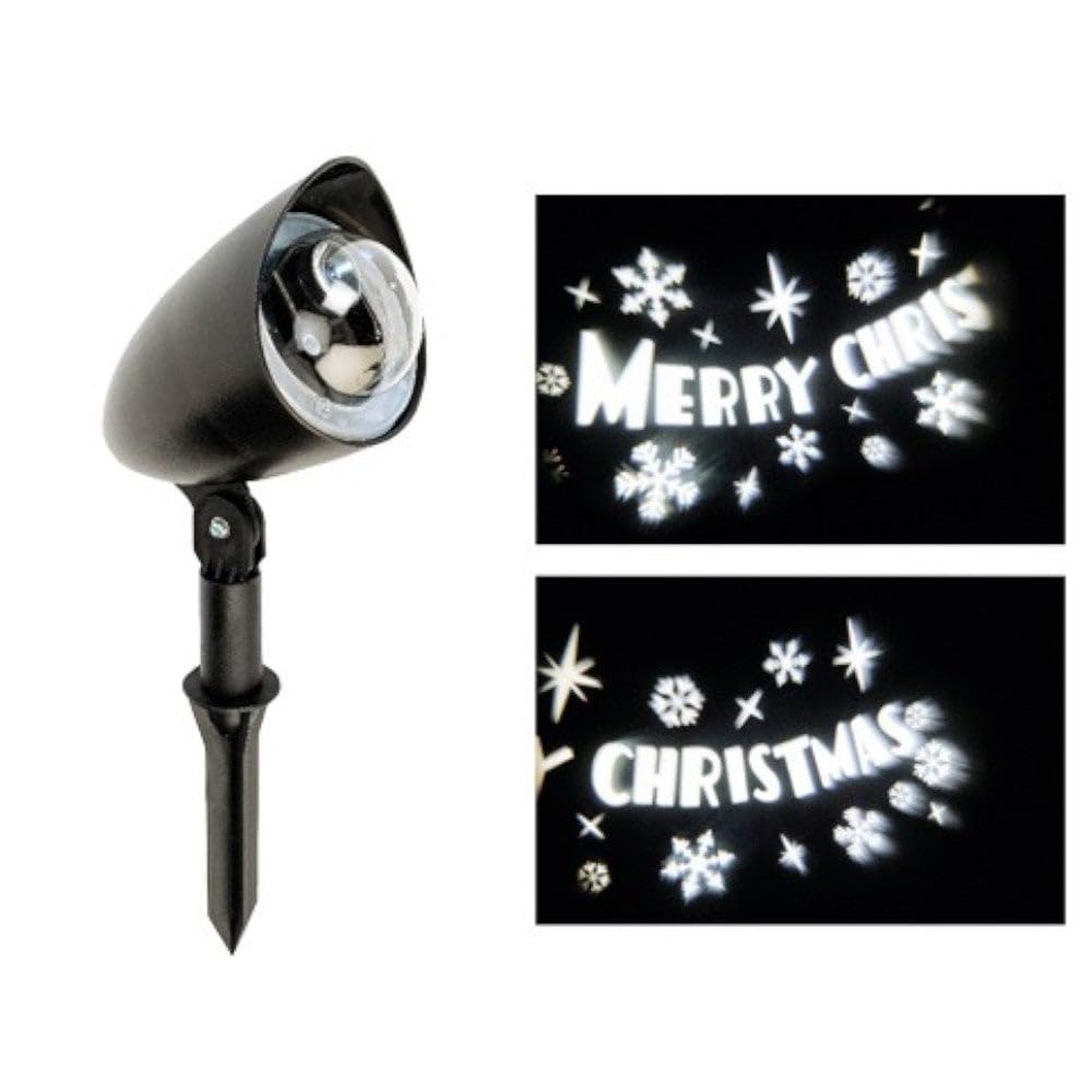 LED-Projektor für den Außenbereich mit verstellbarem Winkel, Dekor mit Schriftzug "Merry Christmas", weiß, IP44, Trafo 6 V, 6 Watt