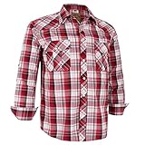 Coevals Club Men's Long Sleeve Casual Western Two Pockets Work Plaid Pearl Snap Button Up Shirt (Red Plaid/S, 27#)