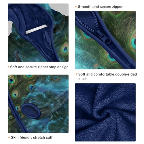 Magical Peacock with Hat Toddler Fleece Jacket Girl Boys Hooded Fleece Jacket Coat Warm Outwear Zip-up 3-10T3