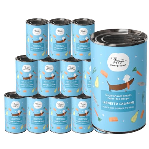 Cibo Umido per Cani senza Cereali | Scatolette Cane al Salmone 12 X 400g | Alta Qualità Monoproteico | Umido Cane Offerte Speciali | Sostenibile & Nutriente Hygge Dog
