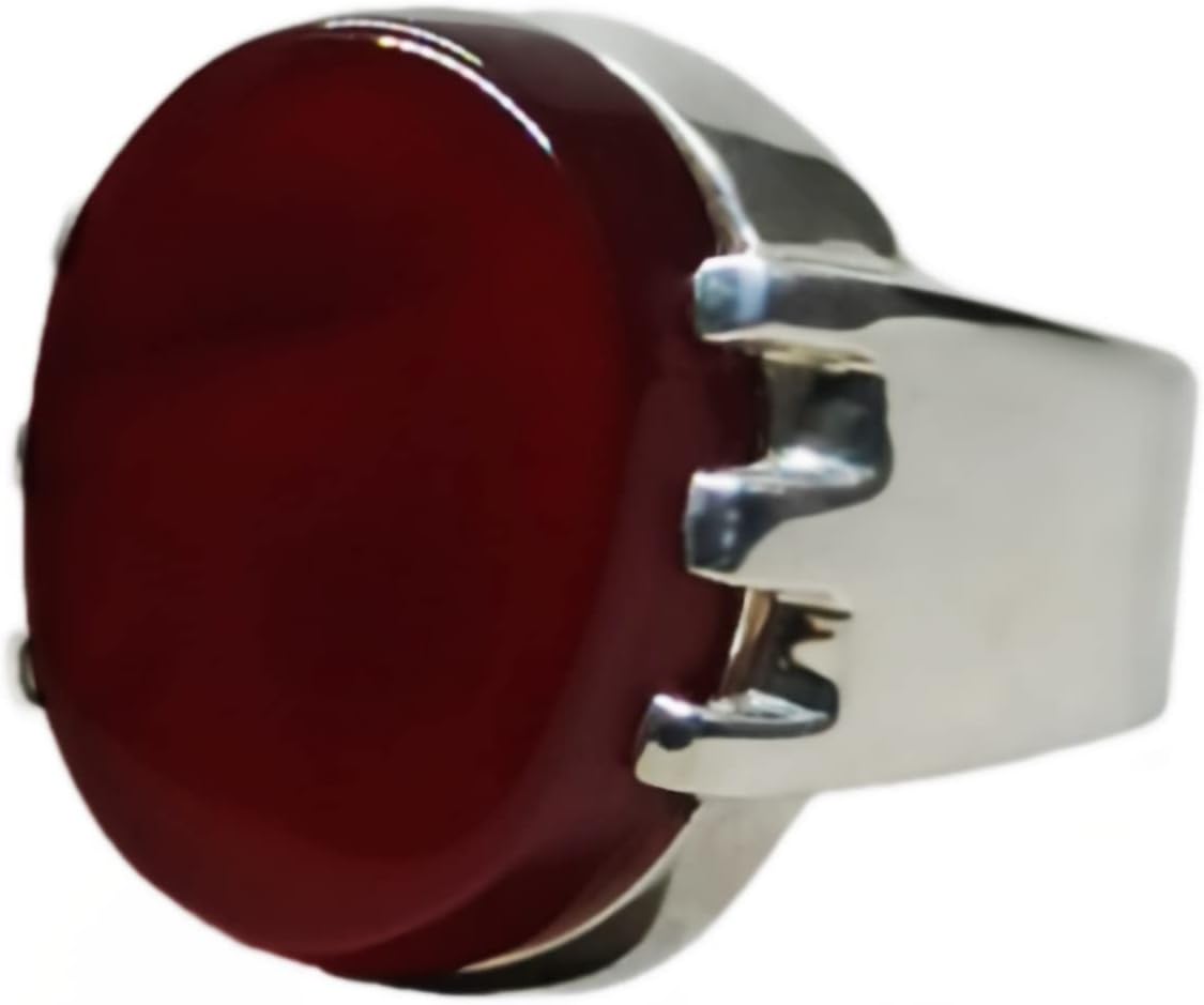 18 Carat Natural Yemeni Deep Brown Khabadi Aqeeq Mens Heavy Ring Sterling Silver 925 Handmade Brown Carnelian Ring Gift for Him Shifat al abd Ring Religious Ring