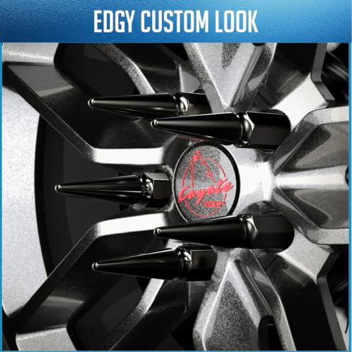 Image of Wheel Accessories Parts 24 Pcs + 1 Key M14x1.50 14x1.50 Thread Spike Hex 4.40 inch Long Lug Nuts Black 3 /4 inch 19mm Hex Fits Chevy Silverado GMC Sierra Ford F-150 RAM 1500