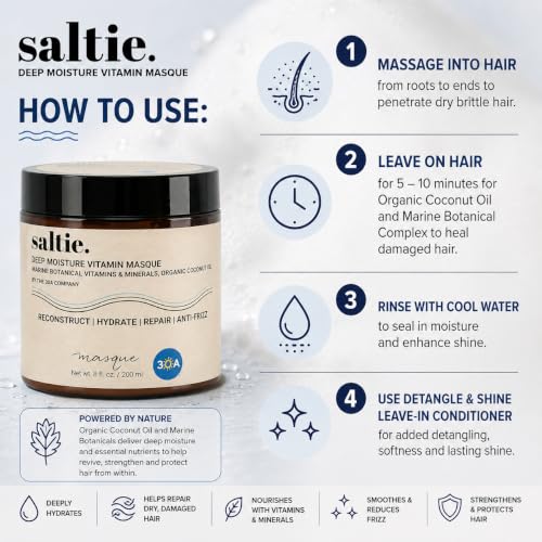 Image of Deep Conditioning Moisture Vitamin Hair Mask with Organic Coconut Oil - Restores Dry Damaged - Repairs damage - reduces frizz - improves scalp circulation - Silicone Free