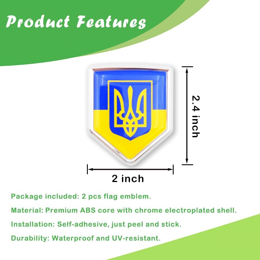 Newperlite Ukraine Trident Ukrainian Flag Decal Sticker Emblem Flag Car Decoration Accessories Chrome Shield for Cars Truck Vehicles, 2 Pack - Image 2