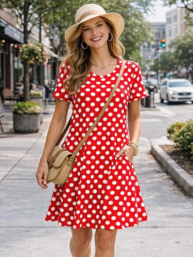 Image of Casual Summer Dresses for Women Beach Sun Dress Short Sleeve Tshirt Dress with Pockets