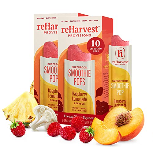 Re-Harvest Provisions Smoothie Pops | Raspberry Lemonade 10 Pack | Frozen Fruit + Vegetables + Superfoods | Dairy-Free, Vegan, Gluten-Free, No Sugar Added | Eco-Friendly And Zero Waste | 1.6Oz Each #TOP17