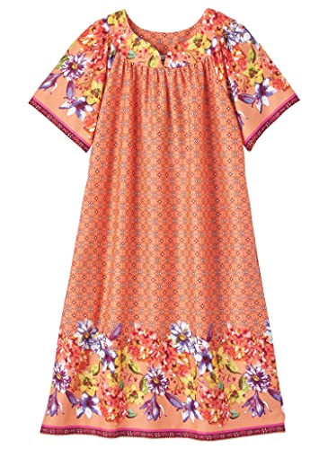 Image of AmeriMark Casual Women's Patio Muumuu House Dress Loose Comfortable Short Sleeve Sun Dress Lounger Gown Sleepwear for Ladies