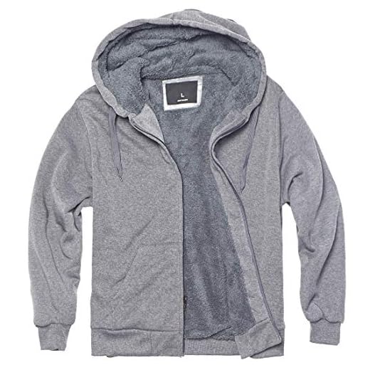 Sherpa Lined Fleece Hoodies for Men Heavyweight Full Zip Up Long Sleeve Sweatshirts Solid Zipper Winter Jackets Light Grey S