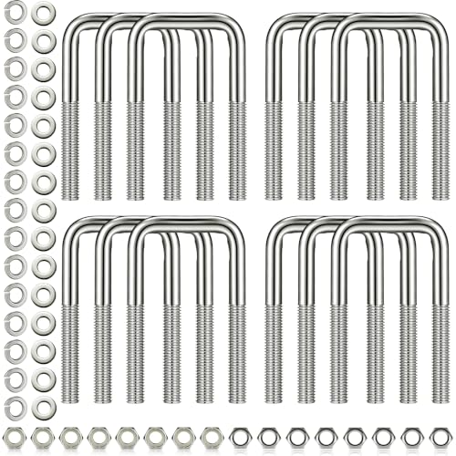 12 Pcs 304 Stainless Steel Square U-Bolt, 1/2 D x 3 1/16 W x 4 5/16 Inch
