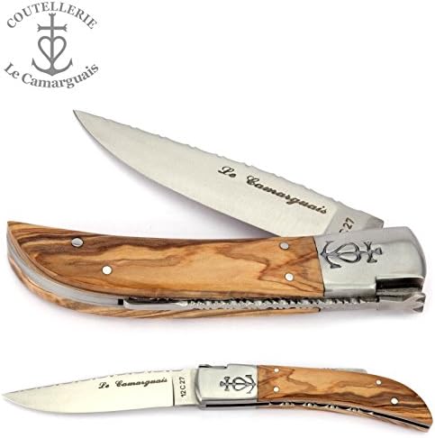 Le Camarguais French Handmade Pocket Knife 12 cm 20007C Olive Wood Handle, Blade and bolsters Stainless Steel