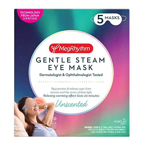 MegRhythm by Kao Gentle Steam Eye Mask, Unscented, Soothing Steam Eye Mask, Rejuvenates Eyes, Reduces Tension, 5 Count, Dermatologist and Ophthalmologist Tested