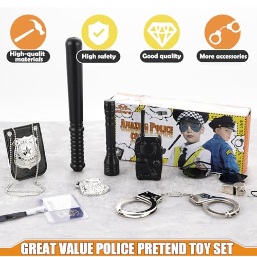 image for 3 otters 9PCS Police Pretend Play Toy Set, Police Accessories for Kids