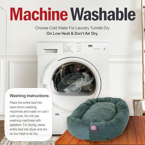 Majestic Pet 32 Inch Micro Velvet Calming Dog Bed Washable – Cozy Soft Round Dog Bed with Spine for Head Support - Fluffy Donut Puppy Mat 32x23x7 (inch) Medium – Azure (2025) - Thumbnail 6