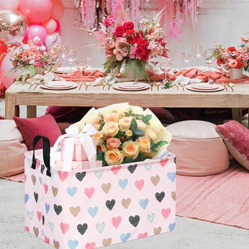 Image of Kid Clothes Storage Basket Gift Shelf Basket Toy Storage Bin, Nursery Basket Organizer Box for With Handles for Room Deco Heart Valentine's Basket
