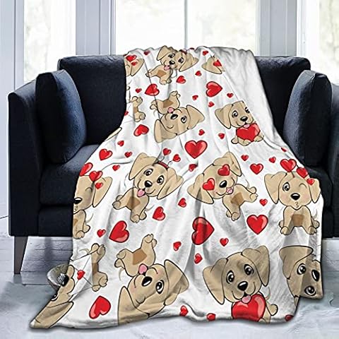 I Love Dog Throw Blanket,Small Brown Dogs with Red Hearts White Soft Fleece Throw Blanket for Couch Bed Sofa 50x40 for Kids Throw Blanket Cover