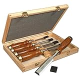 Stanley - Ciseau À Bois avec manche Bois Dans Un Coffret - Vernis incolore - Lame en Acier Chromé - Jeu de 5 Ciseaux - 2-16-217