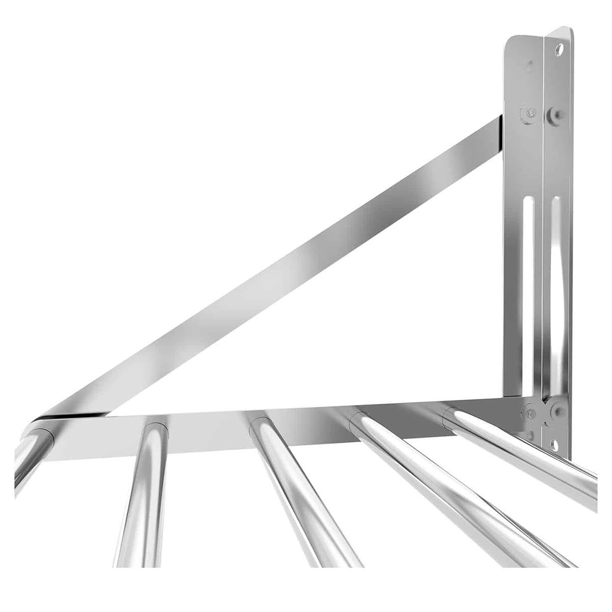 Allpax Edelstahl Wandbord 80 x 30 cm - klappbares Stangendesign - Belastbarkeit 40 kg - inkl. Befestigungsmaterial - Edelstahlregal für die Gastro, Küchenregal, Hängeregal