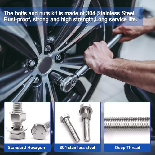 Image of Taiss 760PCS 18-8(304) Stainless Steel Hex Bolts and Nuts Assortment,1 /4-20 5 /16-18 3 /8-16 1 /2-13(Length 1 /2 inch to 2-1 /2 inch) Heavy Duty SAE Nut and Bolt Assortment,Assorted Nuts and Bolts & Washers Kit