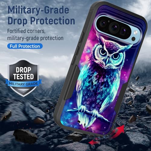 KJFHDJFDH for Google Pixel 10/Pixel 10 Pro 6.3 inch 2025 Case,Dual Layer Hybrid Heavy Duty Rugged Shockproof Hard PC +Soft Silicone Protective Case,Galaxy Owl - image 6
