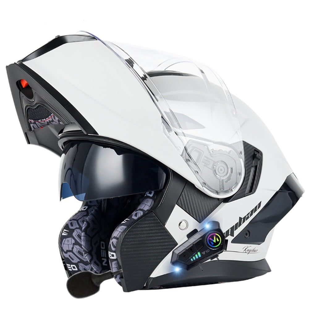 Beyswage Men's J Motorcycle Helmet Flip-Up Modular Motorbike Helmets With Bluetooth, Ece Approved Helmet, Modular Crash Helmet Double Visor Scooter Helmet For Adult Wo Sports Touring