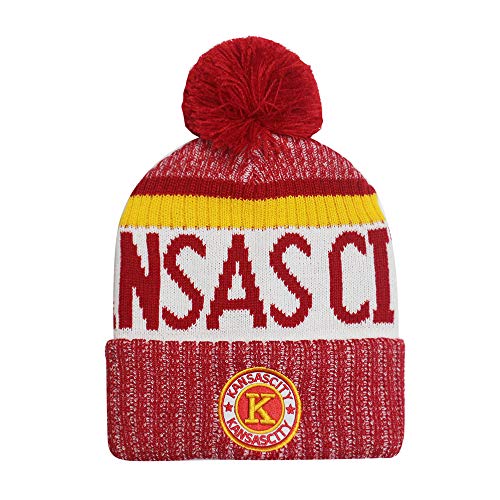 Semper Fi Kansas City Men s Winter Knit Landmark Patch Pom Beanie (Red Gold)