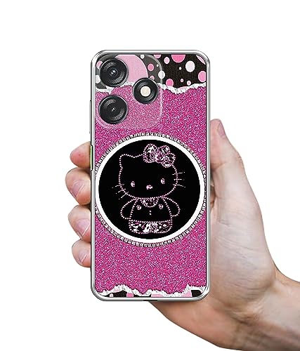 Image of Amazon Brand- Solimo Kitty with Glitter Printed Silicon Soft TPU Back Case Cover for Tecno Spark 10C 4G