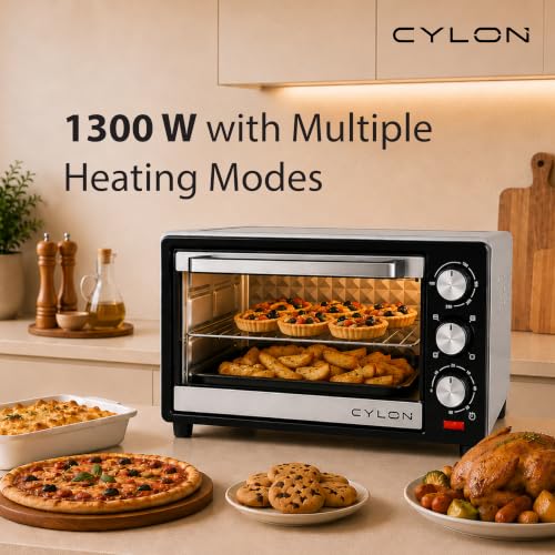 Image of CYLON OvenX Multi-Function 25 Litre OTG for Kitchen | 1300W Oven Toaster Griller with Adjustable Temperature & Timer | Bake, Grill & Toast, Oven for Baking - Silver