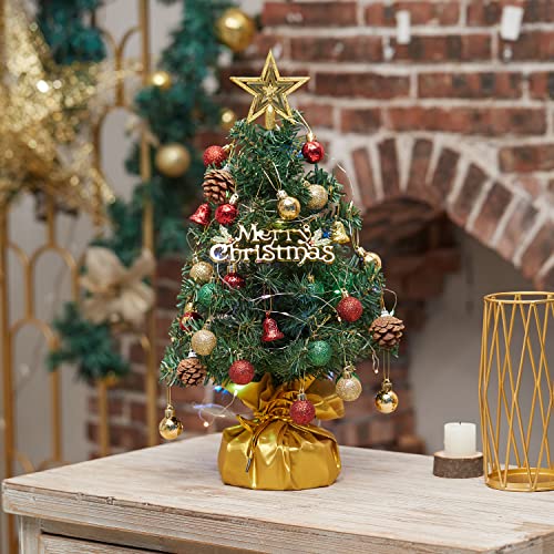 Xmasexp 20" Tabletop Mini Christmas Tree Set With Led Light, Star Treetop,Ornaments Balls,Bells And Pine Cones,Best Diy Christmas Decorations Gold #TOP7